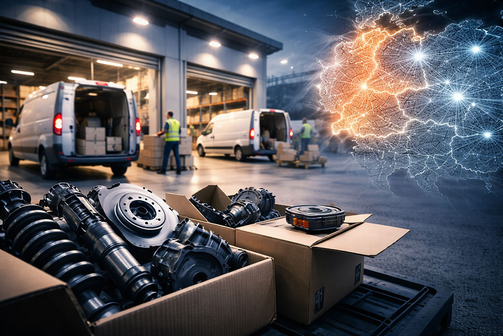 Sateliet warehouse voor snelle levering van auto-onderdelen in Duitsland en Centraal-Europa.